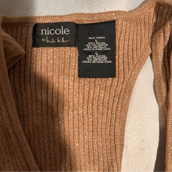 Nicole Miller Women's Beige Metallic Ribbed Racerback Dressy Tank Top Size Large - Picture 4 of 4